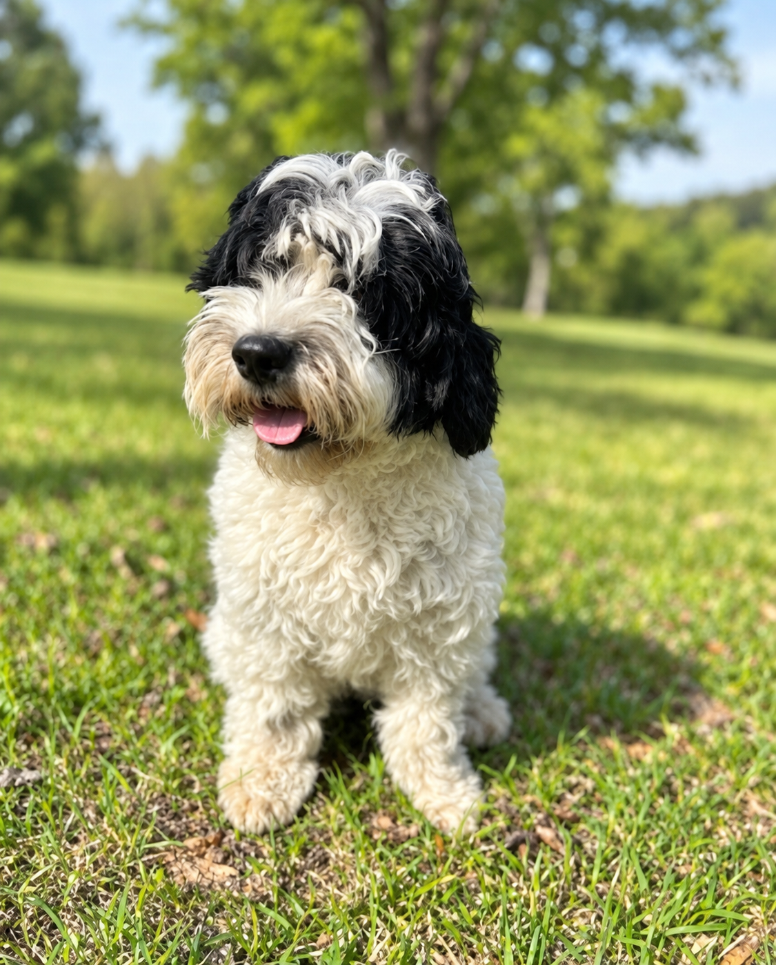 Nessie-Roo, our black and white wavy-coated Portuguese Water Dog